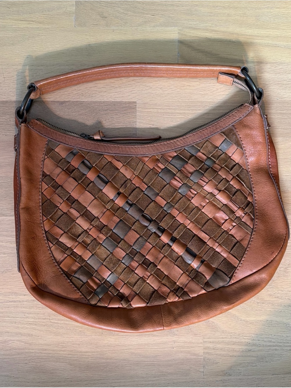 LUCKY BRAND Leather Suede Woven Hobo Shoulder Bag Boho Rare Vintage Y2K